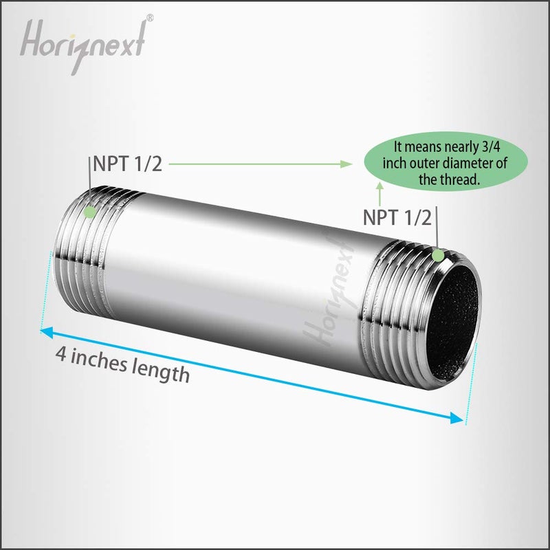 Horiznext وصلة أنبوبية من الفولاذ المقاوم للصدأ 304 من هورزينكست، خيط ذكر NPT 1/2، طول 4 بوصات، موصل تمديد أنبوب، محول خرطوم جدولي 40 - Image 1